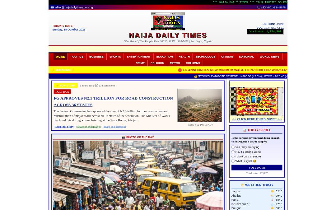 Front page of NaijaPulse News