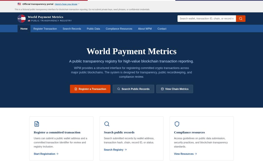 Front page of World Payment Metrics