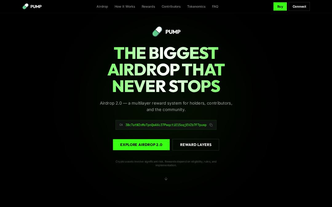 Front page of Official Pump Token