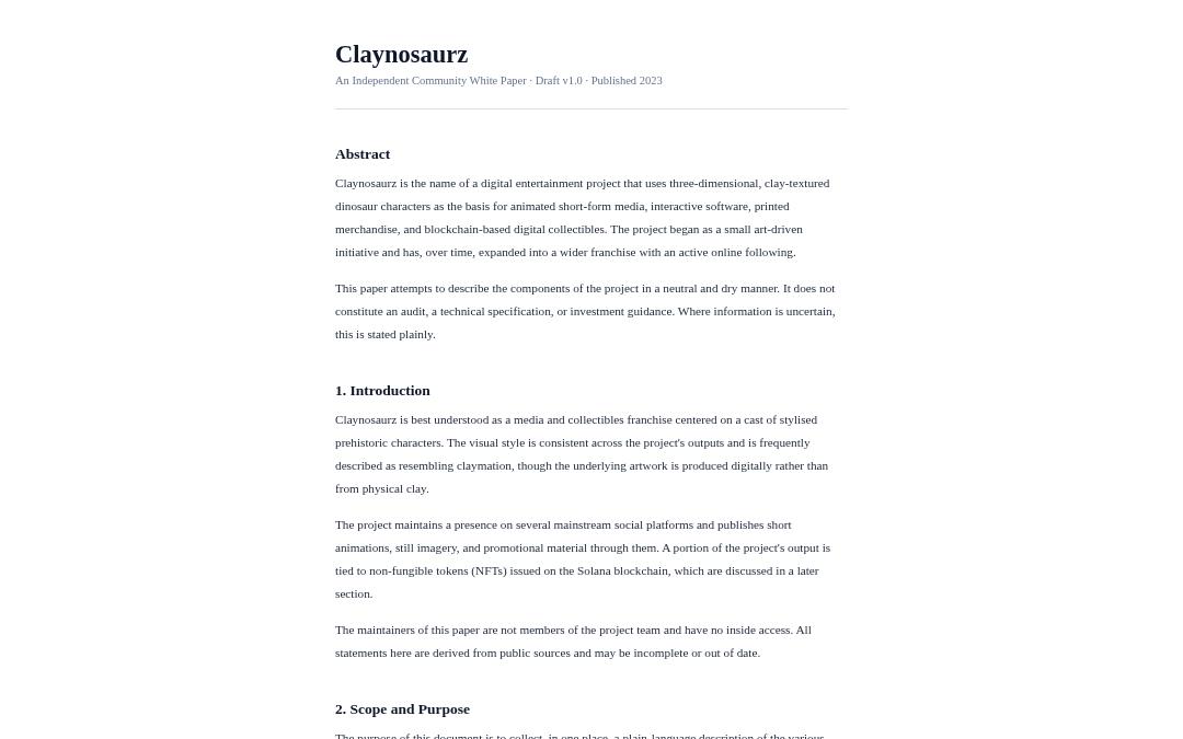 Front page of The Claynosaurz Archive
