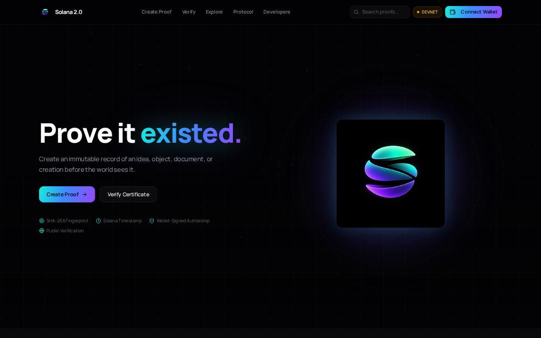 Front page of Solana 2.0