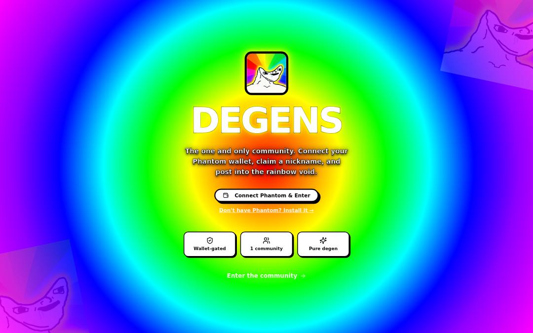 Front page of DegenHub