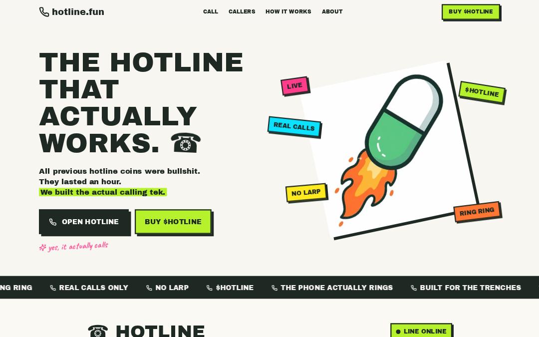 Front page of hotline.fun