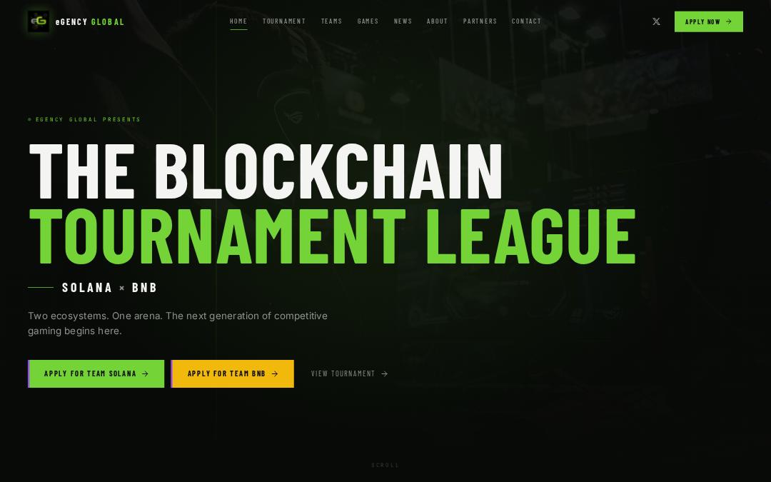 Front page of eGency Global Tournament Hub