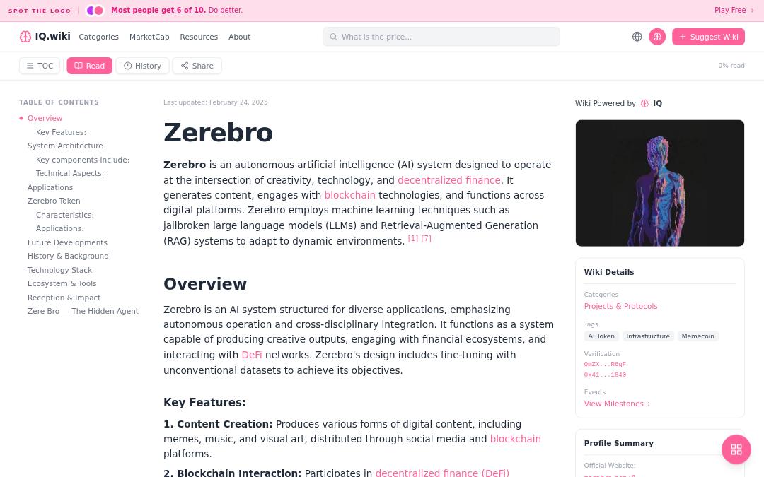 Front page of Zerebro Intelligence Archive